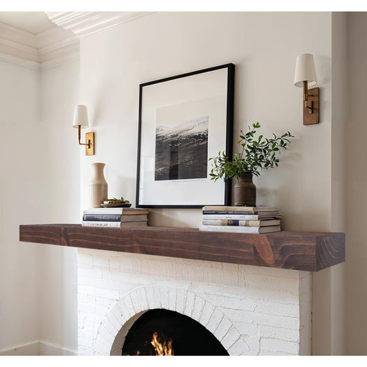 60” Solid Fireplace Mantel, Rustic Floating Wooden Shelf, Wall Mounted Mantel