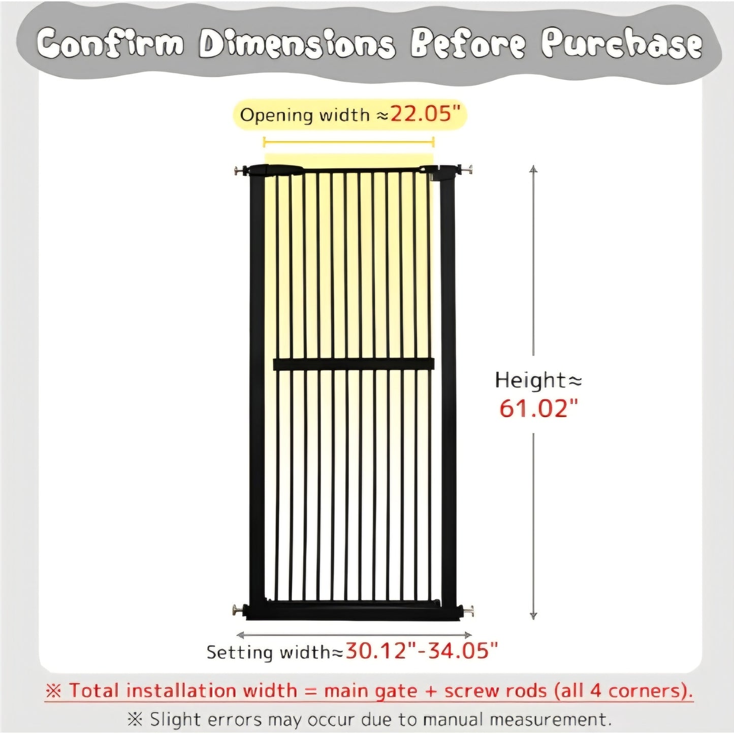 Lumizone Extra Tall Cat Gate 61.02" High Pressure Mounted Extra Wide 30.12"-34.05" (17Sizes) 1.37"