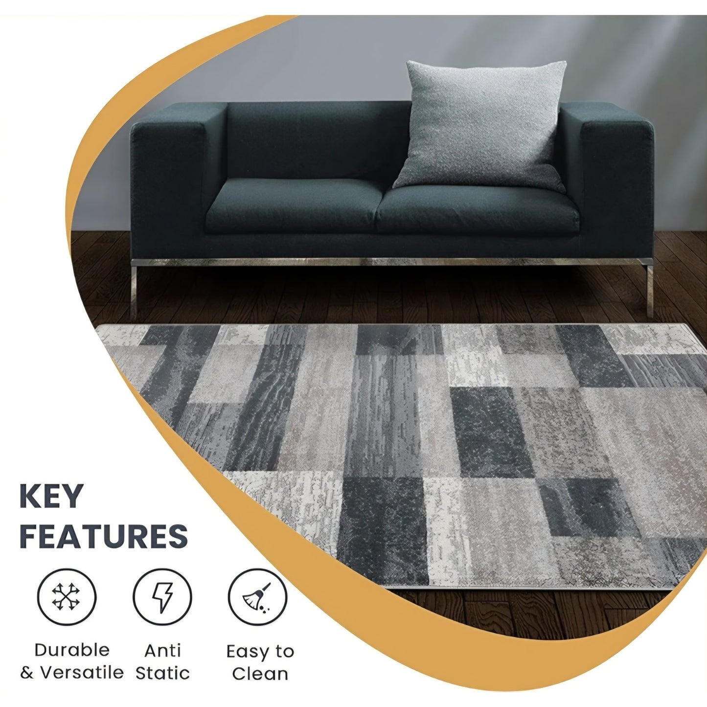 SUPERIOR Indoor Area Rug, Jute Backed, Modern Geometric Patchwork Floor Decor for Bedroom, Office