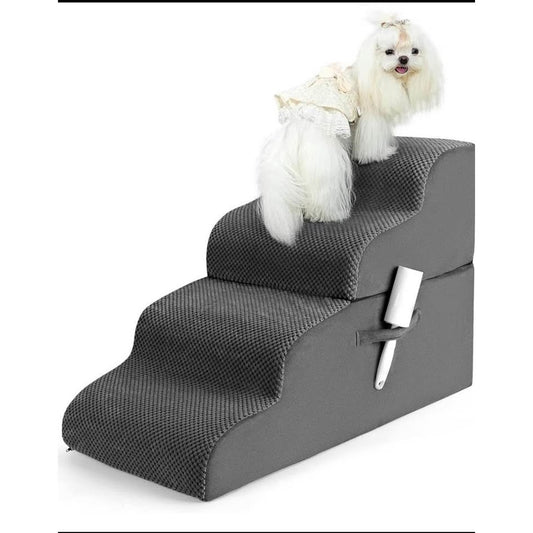 Dog Stairs, 4-Tiers Steps Ramp High Bed, Dog Ramp with Stable Non-Slip Fabric Cover, Pet Stairs for