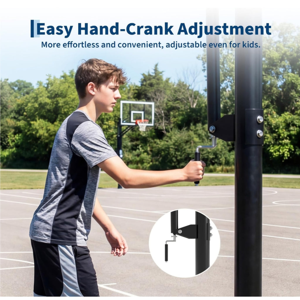 Garvee 54 Inch In Ground Basketball Hoop Outdoor 7.7-10FT Adjustable Height with Crank