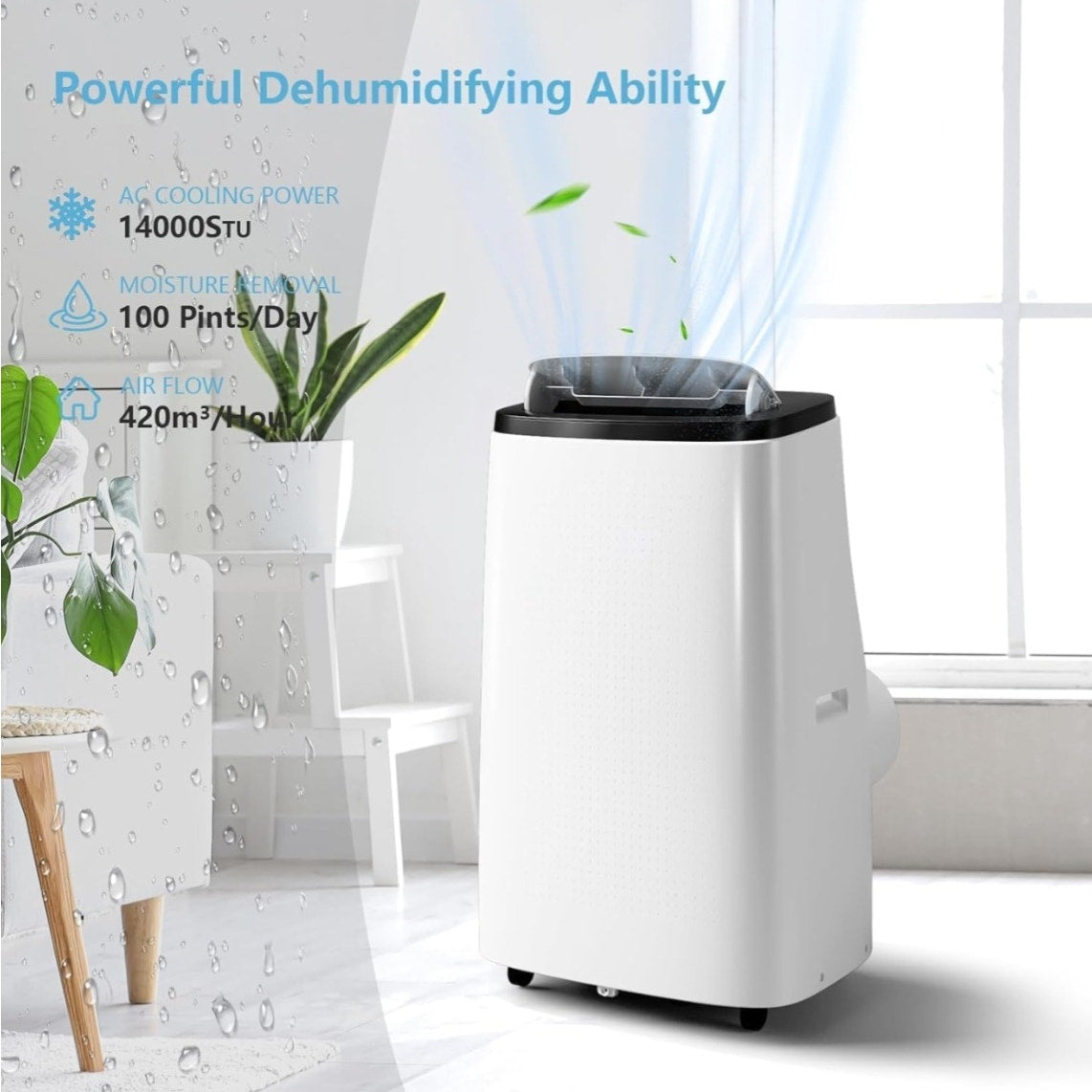 14000 BTU Portable Air Conditioner, with Remote Control 3-in-1 Ultra-Quiet Cooling, Dehumidifier & Fan for Rooms Up to 700 Sq. Ft. – Sleep Mode, 24H Timer & Windows Kit