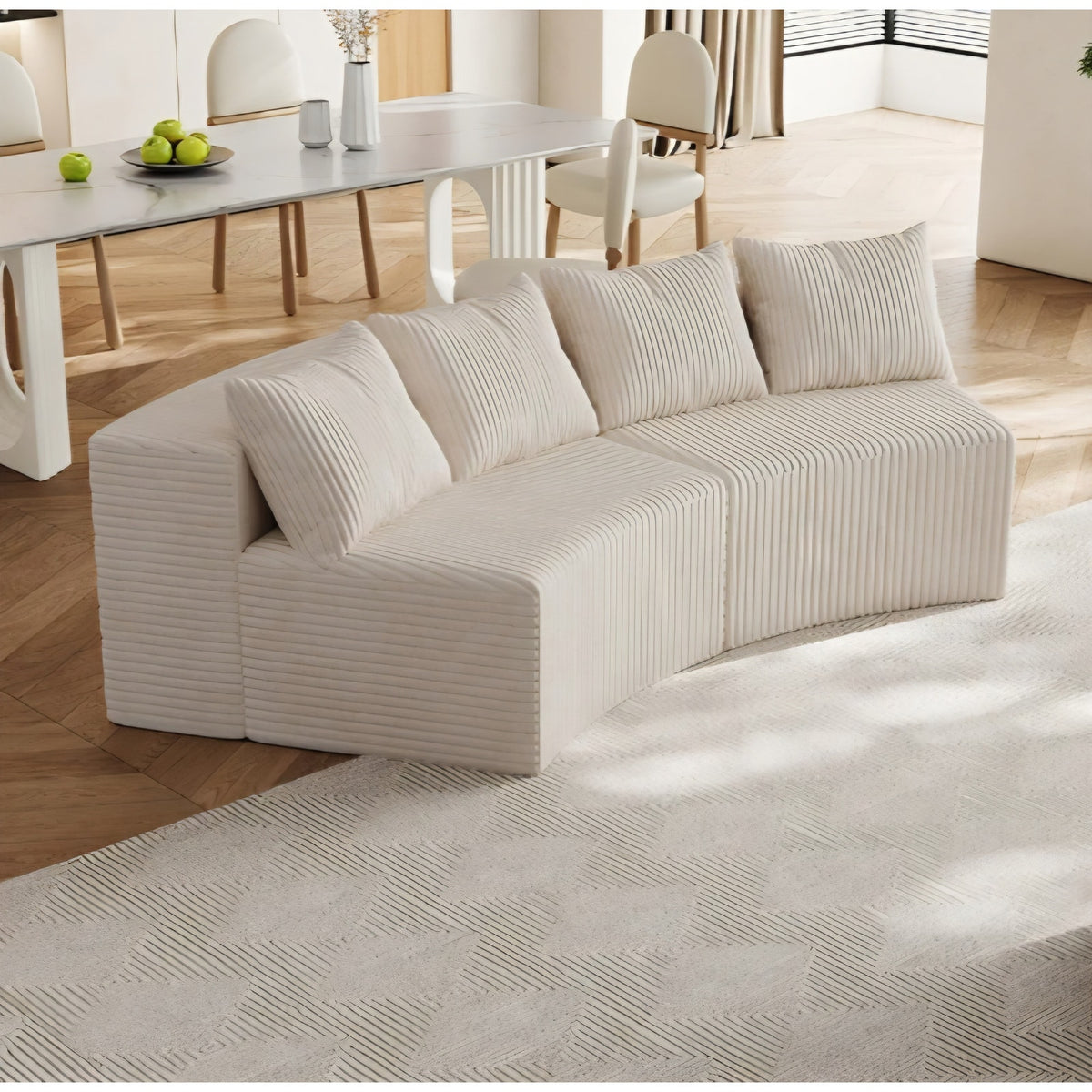 Corduroy Curved Sectional Sofa, 2 Seater Symmetrical Modular Semi Circular Couch