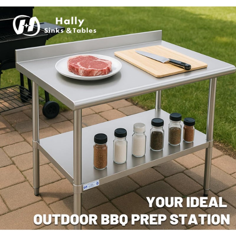 Hally Stainless Steel Table for Prep & Work 30" x 48" with Backsplash NSF