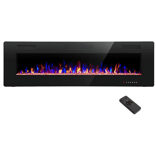 60" Recessed and Wall Mounted Electric Fireplace, Low Noise, Fit for 2 x 6 Stud, Remote Control