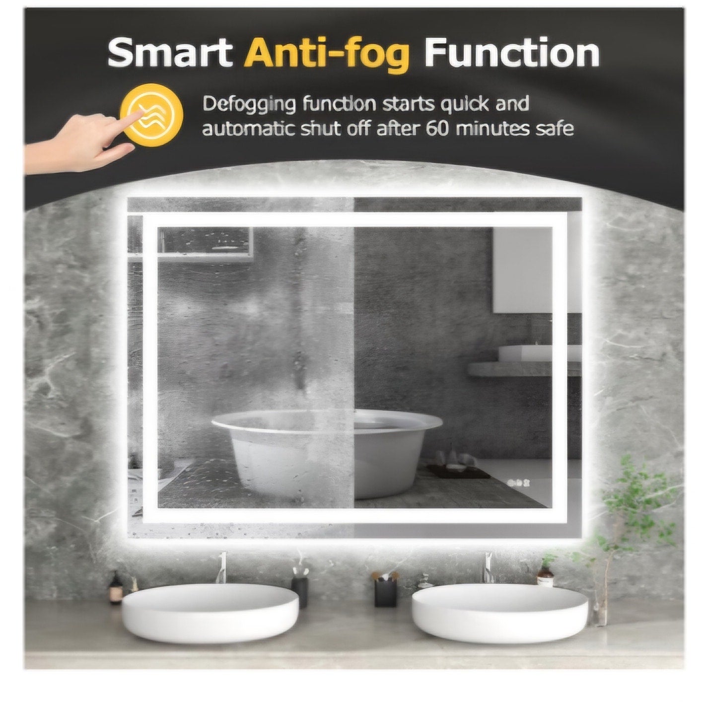 48"X36" LED Bathroom Mirror with Lights, Anti-Fog, Dimmable, Backlit + Front Lit, Smart Bathroom