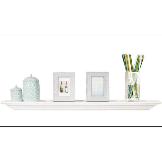 WELLAND White Finished 48 inch Pine Wood Fireplace Mantel Shelf Wall Mounted,Corona Crown Molding Fl
