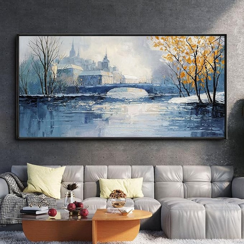 yiijeah Paintings Wall Decor - Wall Frames, Abstract Canvas Wall Art Blue and White, 58"L x 29"W.