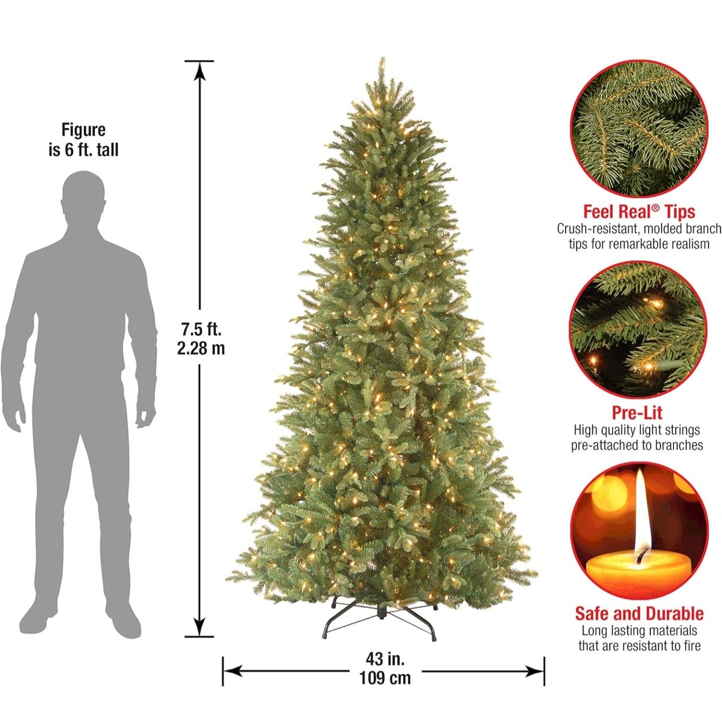National Tree Company 7.5 ft Pre-Lit Tiffany Fir Slim Artificial Christmas Tree, 600 Clear Lights
