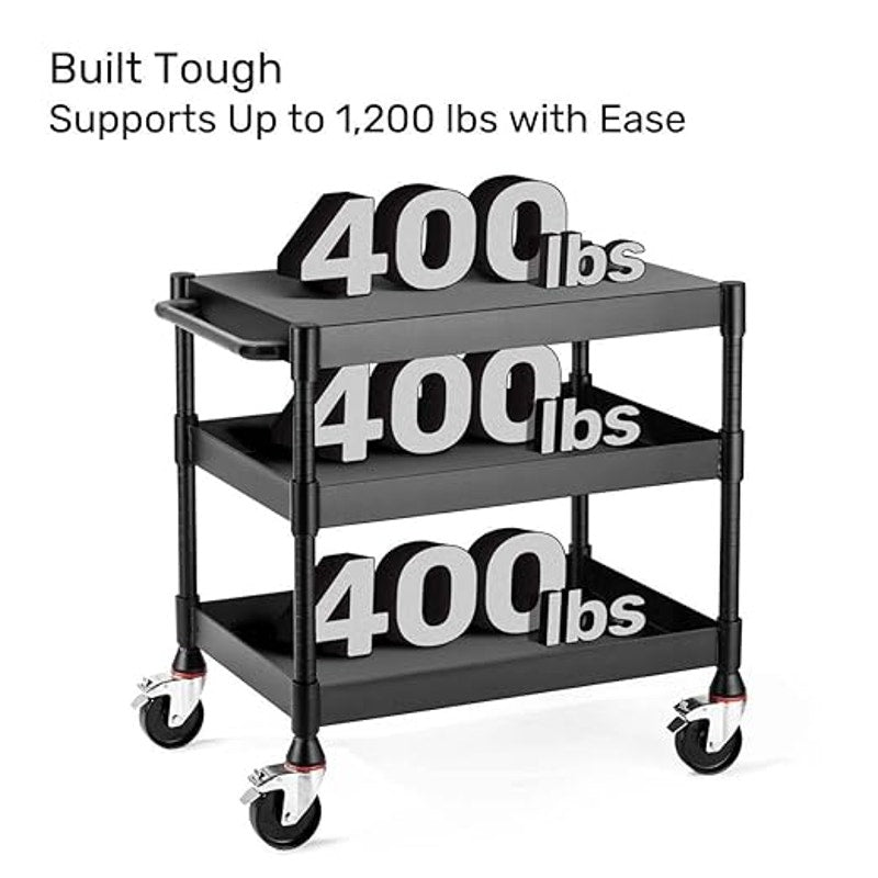 Luxor UCMT011 MightyHaul Heavy-Duty Utility Cart, 34” x 24” 3-Shelf with 1,200 lb Capacity