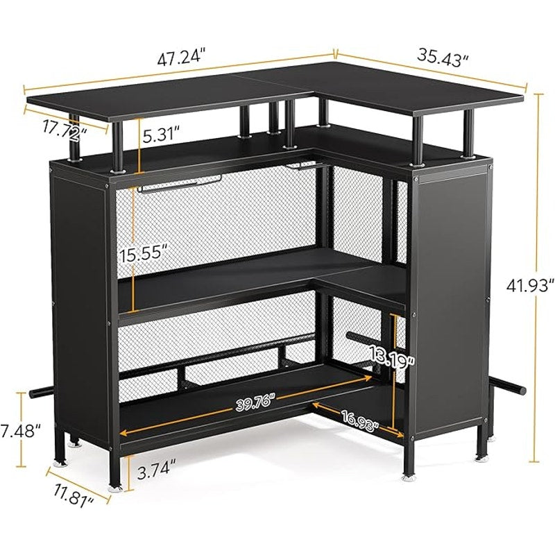LITTLE TREE Home Bar Unit Mini Liquor Table Cabinet, Black, 17.72"D x 47.24"W x 41.93"H