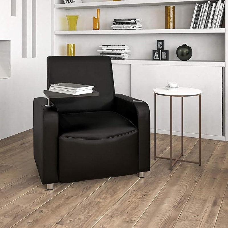 Flash Furniture George LeatherSoft Guest Chair with Tablet Arm & Cup Holder, Black, 27"Dx31"Wx35"H