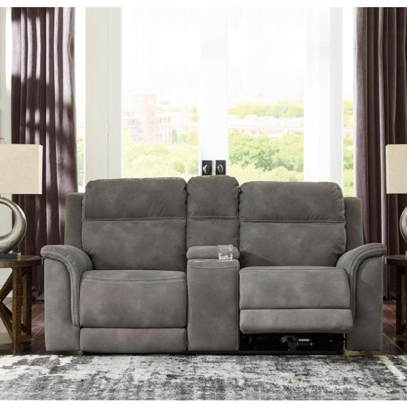 Signature Design by Ashley Power Reclining Loveseat Sofa with Console Faux leather look