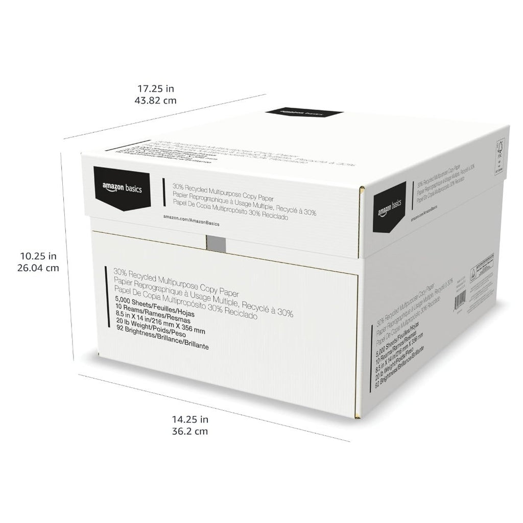 Amazon Basics 30% Recycled Multipurpose Copy & Print Paper, 8.5 x 14 in, 20 lb