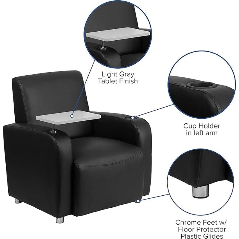 Flash Furniture George LeatherSoft Guest Chair with Tablet Arm & Cup Holder, Black, 27"Dx31"Wx35"H