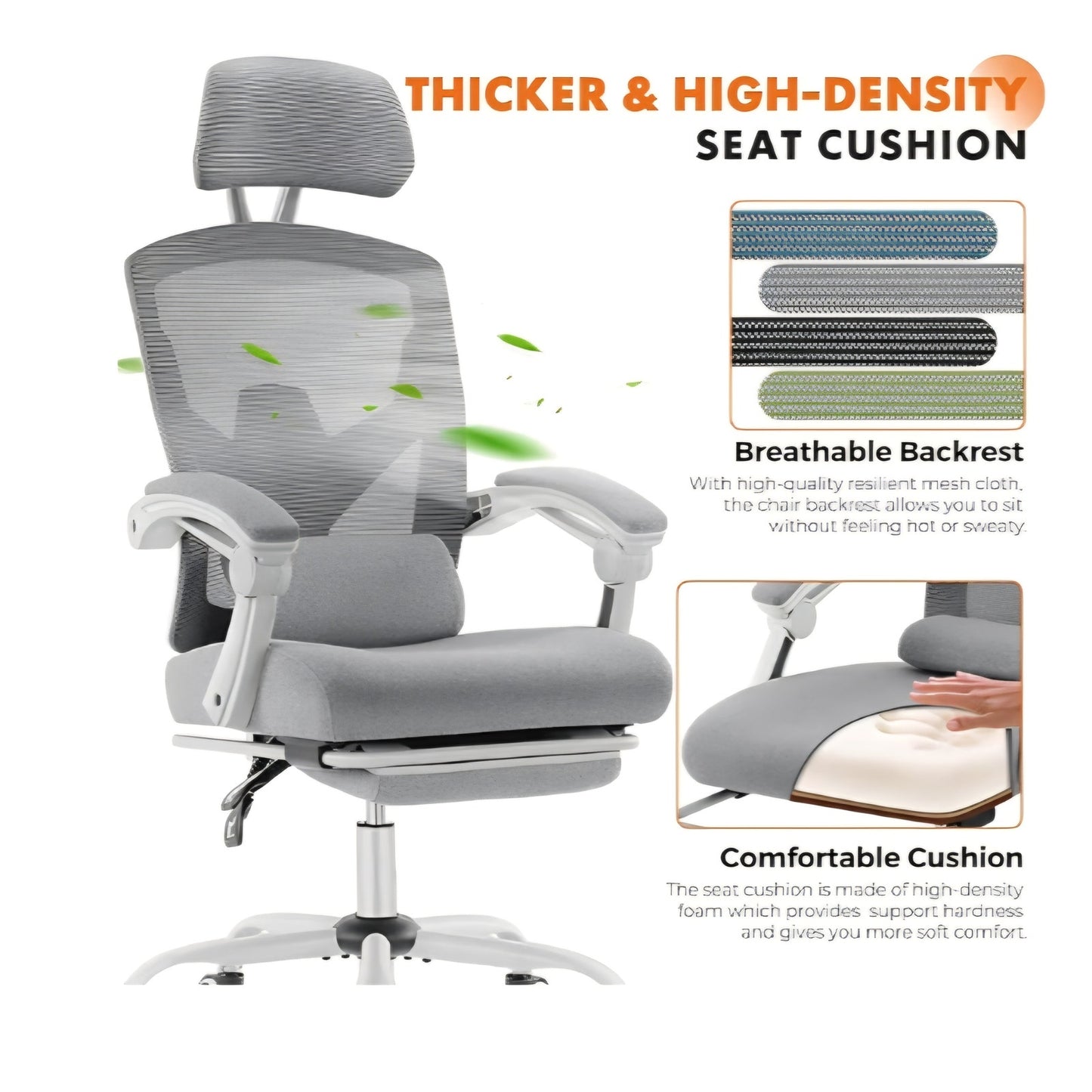 Office Computer Desk Chair with Footrest,Ergonomic High-Back Mesh Rolling Work