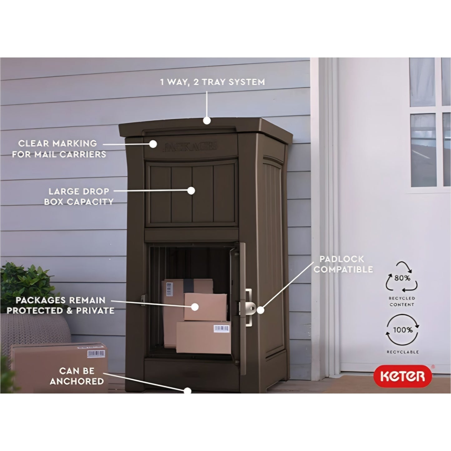 Keter Delivery Box for Porch with Lockable Secure Storage Compartment to Keep Packages Safe