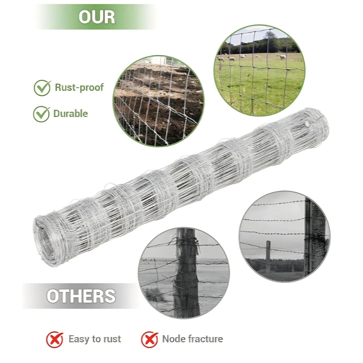 6Ft x 328Ft Galvanized Wire Fencing for Cattle Farm - Heavy Duty Livestock Fence for Large Animals