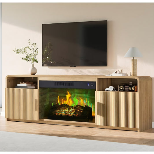 Decofy 70" Fluted TV Stand, Entertainment Center for 80" TVs, Mid Century Modern TV Console Cabinet
