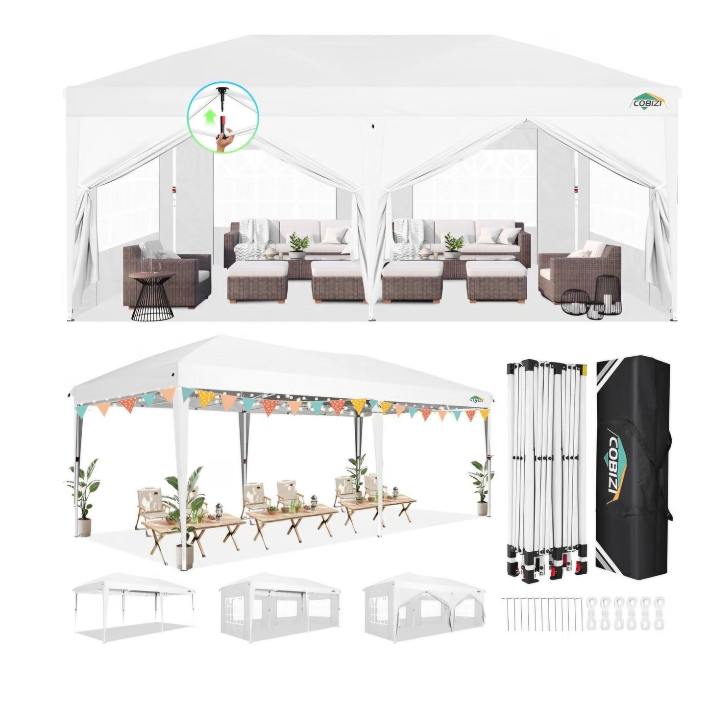 COBIZI 10x20 FT Pop up Canopy Tent with Sidewalls, Party Tents for Parties, Carpas para Fiestas