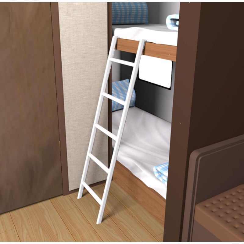 White Bunk Bed Ladder 60 inch with 4 Hooks, One Piece Steel Structure