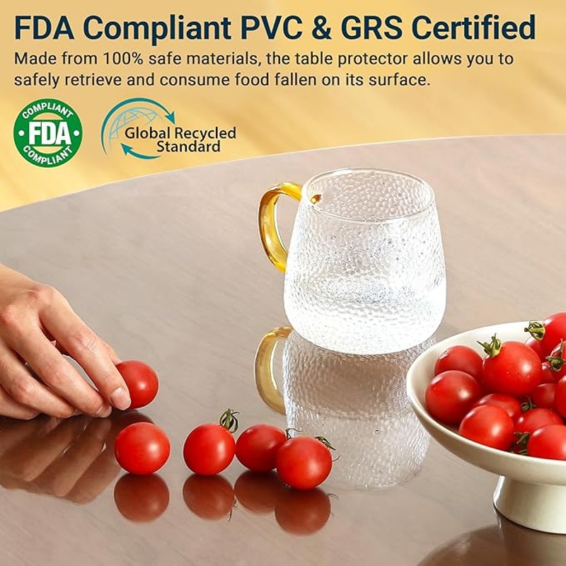 Clear Round Table Cover Protector 60 Inch, 1.5mm Transparent Plastic Waterproof, FDA Compliant