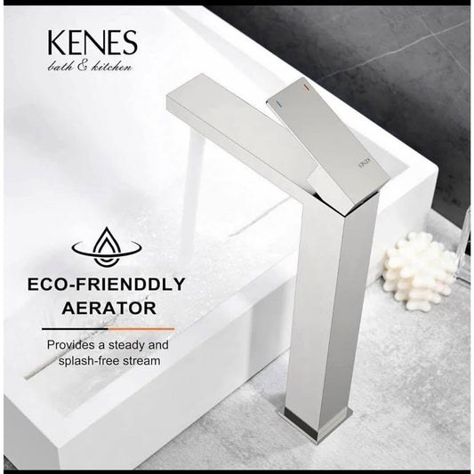 KENES Brushed Nickel Vessel Sink Facuet Single Handle Tall Bathroom Sink Faucet Vanity Bathroom Fauc