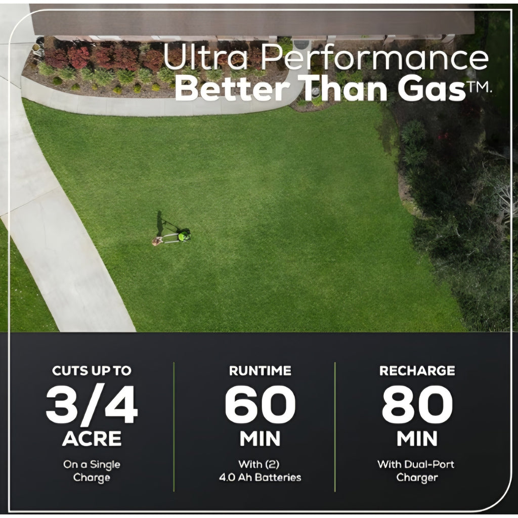 Cordless Lawn Mower, 2 x 4.0Ah Batteries (3/4 Acre, Rapid Charger, 4-in-1, LED Lights, IPX4)