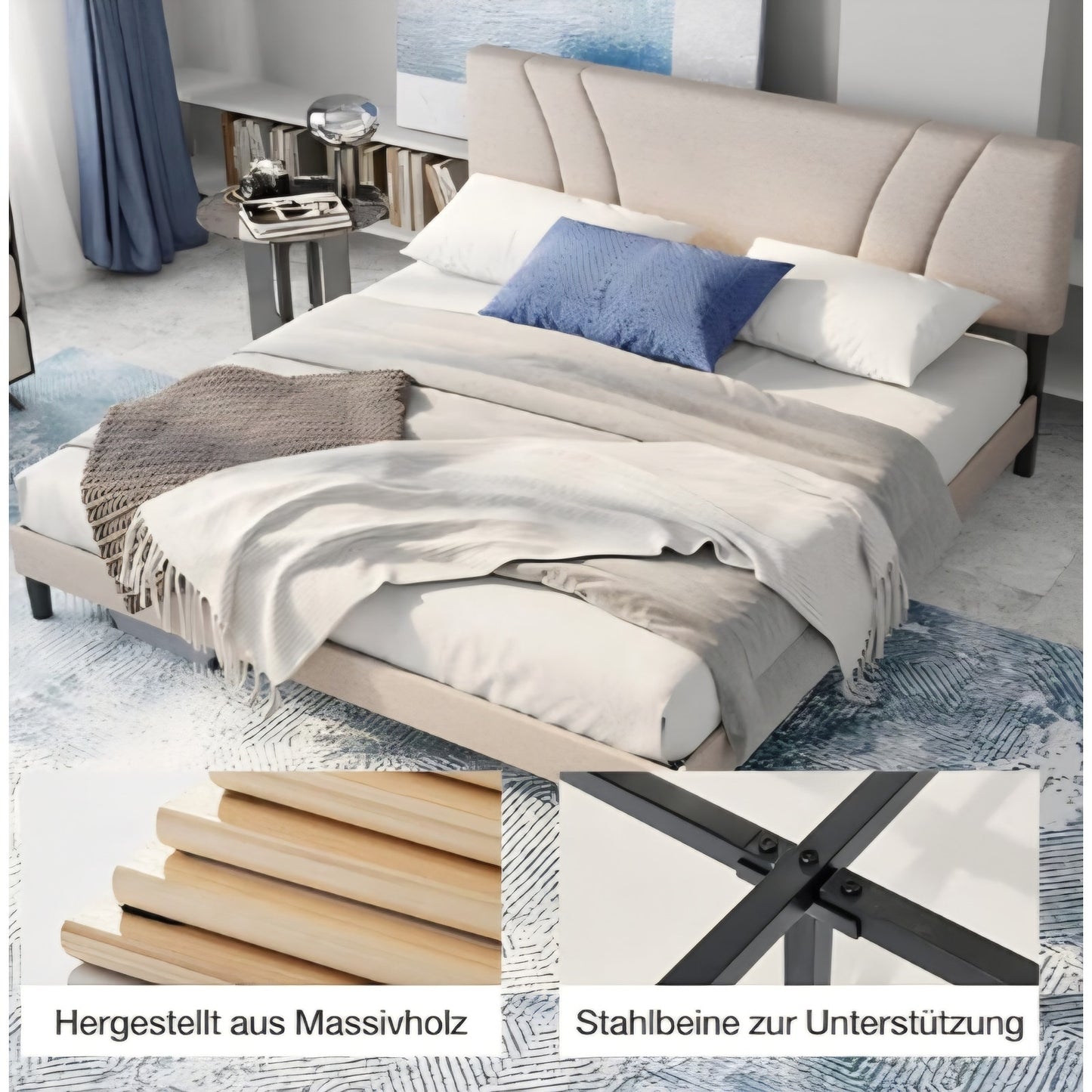 Avenco King Bed Frame, Upholstered Platform Bed Frame with Adjustable Headboard
