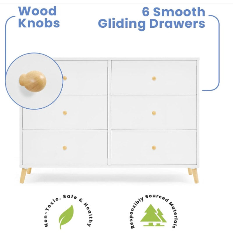 Delta Children Essex 6 Drawer Dresser, Bianca White/Natural