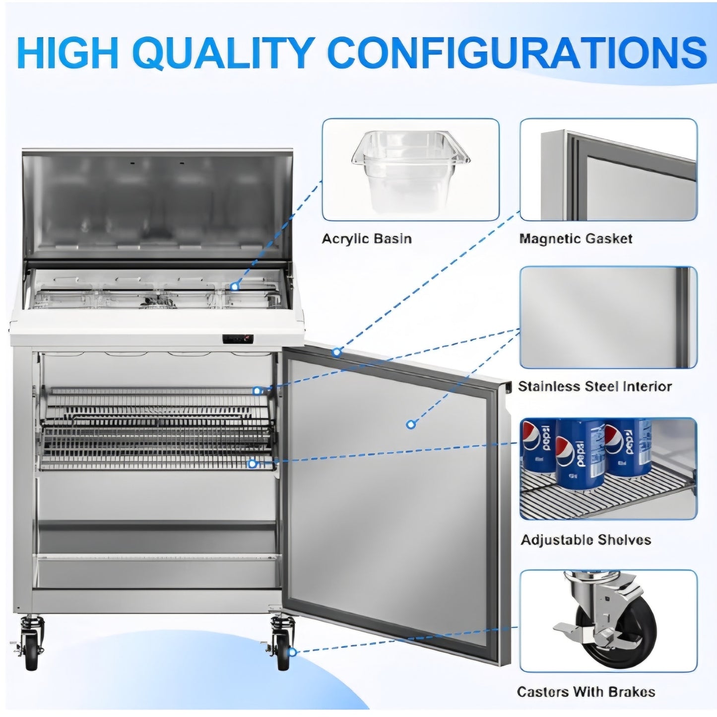 29" W Commercial Sandwich Salad Prep Table Mega Top Refrigerator, 7.6 Cu.ft Single Door Stainless