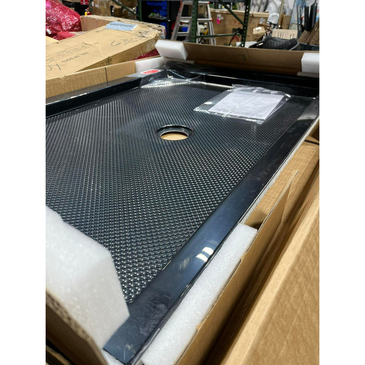 DreamLine SlimLine 34 in. D x 48 in. W x 2 3/4 in. H Center Drain Single Threshold Shower Base in Black, DLT-1134480-88