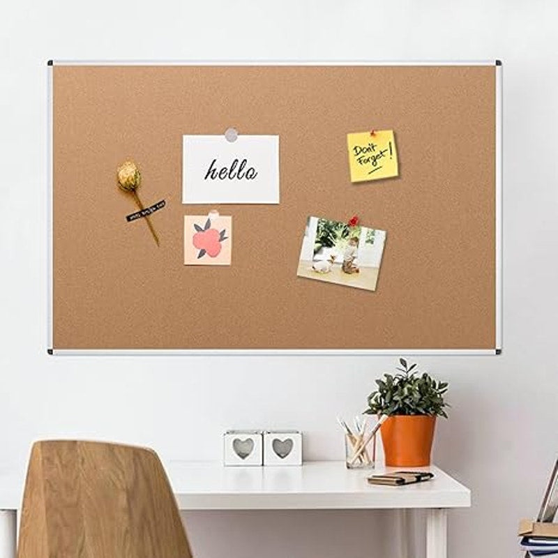VIZ-PRO Large Cork Bulletin Board, 96 X 48 Inches, Wall-Mounted, Silver Aluminium Frame, 8' X 4'