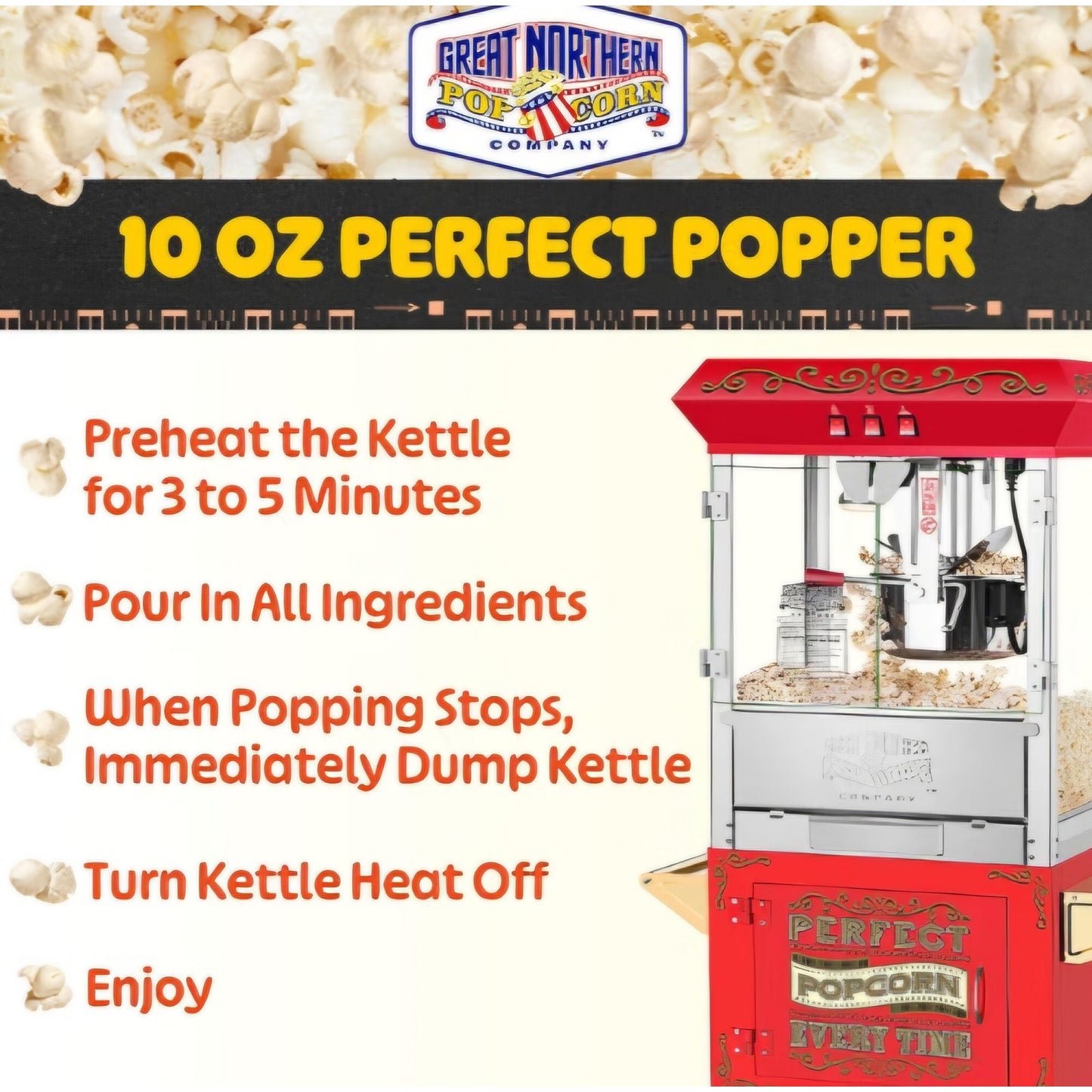 Great Northern Popcorn Company 5995 10 oz. Perfect Popper Popcorn Machine with Cart - Red