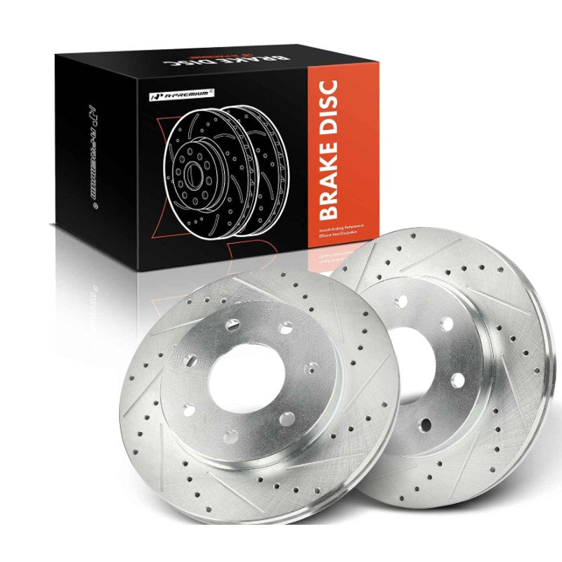 A-Premium 12.98 Inch (329.9mm) Front Drilled and Slotted Disc Brake Rotors FORD LINCOLN MODELS