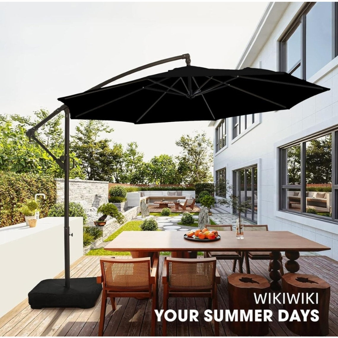 10ft Patio Umbrella with Base Included, Outdoor Offset Cantilever Umbrella, Crank and Cross Base,