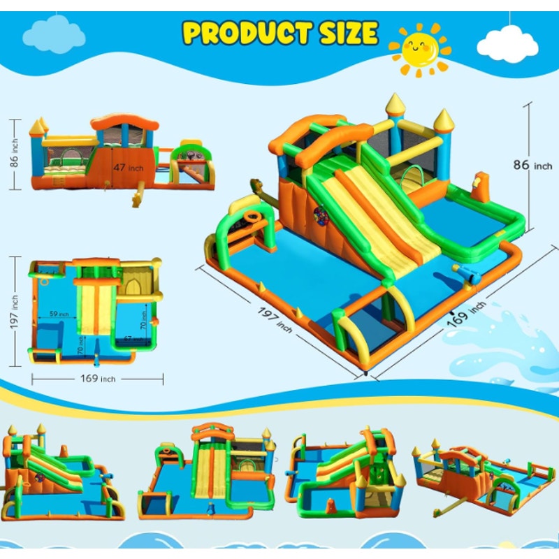 AONESY 10‑in‑1 Inflatable Water Slide Bounce House Combo, Dual Slides, Deep/Shallow Splash Pools