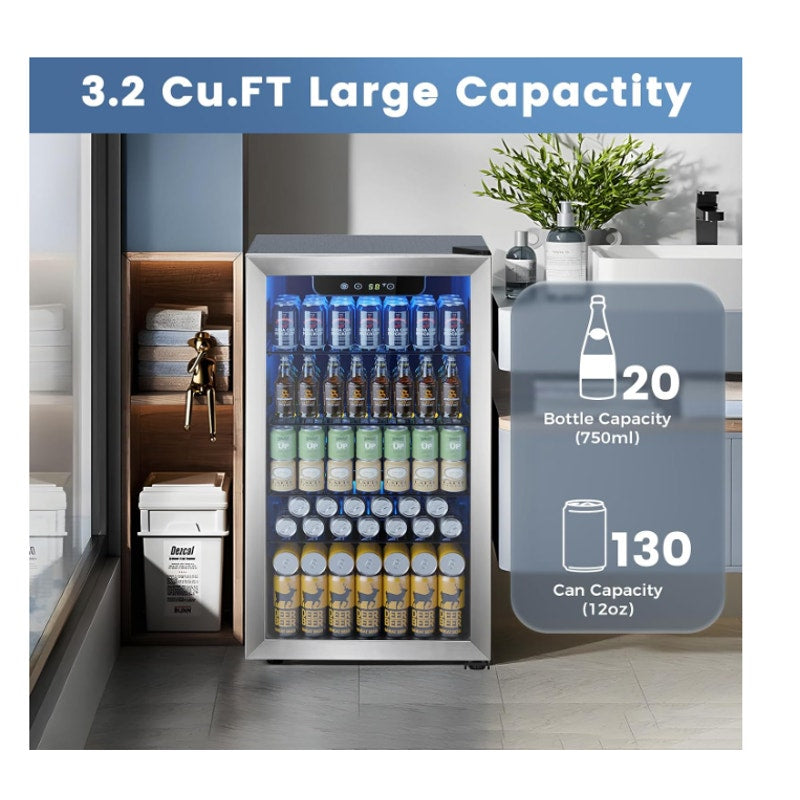 Mini Fridge 130 Can Beverage Refrigerator Cooler, 3.2 Cu.Ft Drink Fridge forSoda Wine Beer