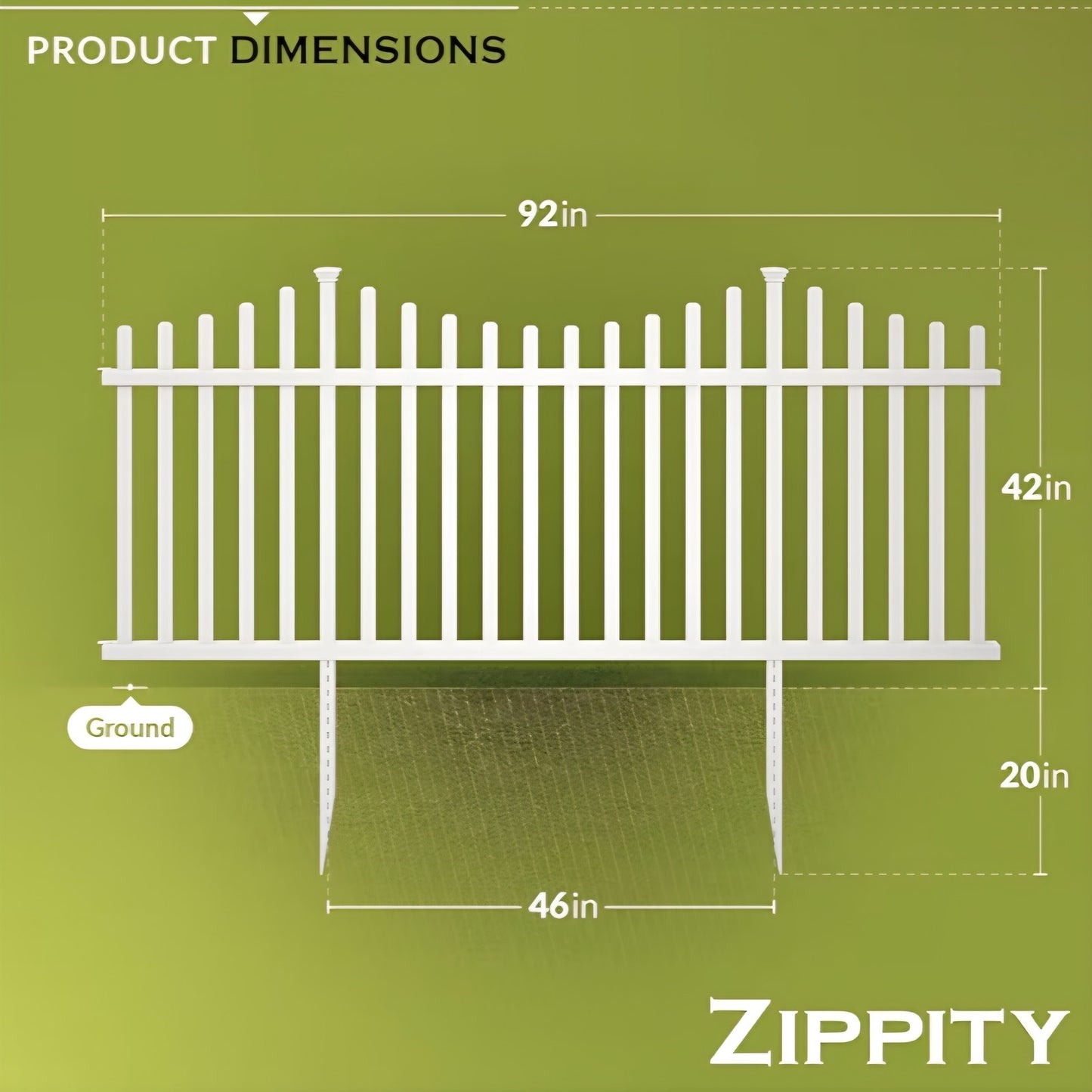 3.5ft H x 7.6ft W (2 Panels) No Dig Zippity Manchester Fence Kit, White Vinyl Picket Fence Panels,