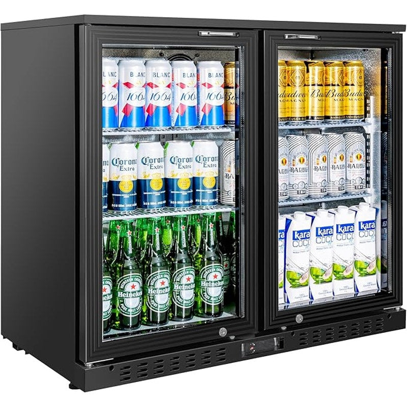 Back Bar Cooler with 2 Glass Doors Commercial Under Counter Beverage Refrigerator 7.4 Cu.ft. Black