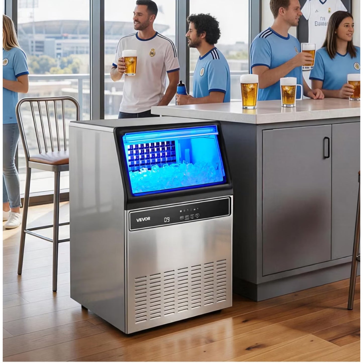VEVOR Commercial Ice Maker Machine, 120 lbs/24H Ice Production, 19-33 lbs Storage Bin, 45 Cubes per