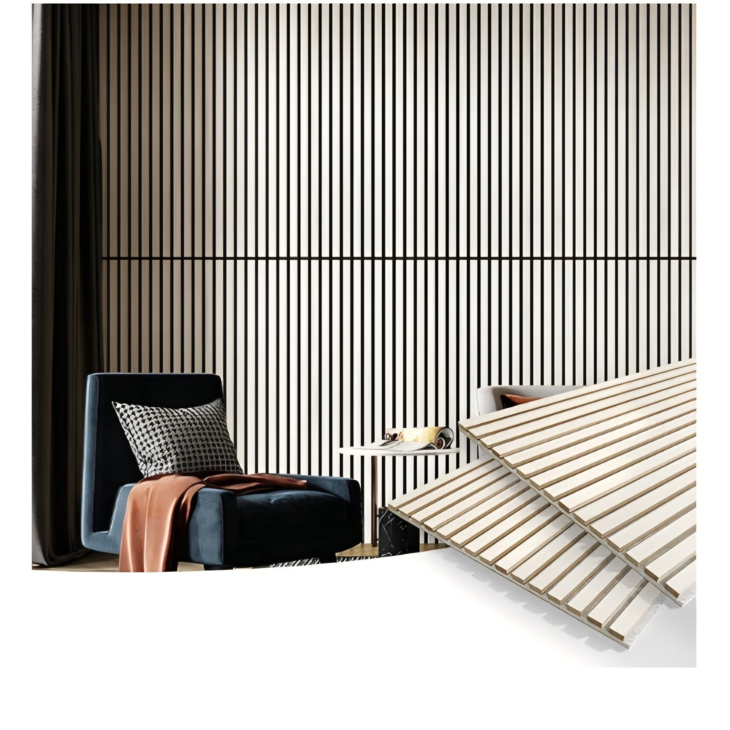 Art3d 2 Wood Slat Acoustic Panels for Wall and Ceiling - 3D Fluted Sound Absorbing Panel WHITE ELM