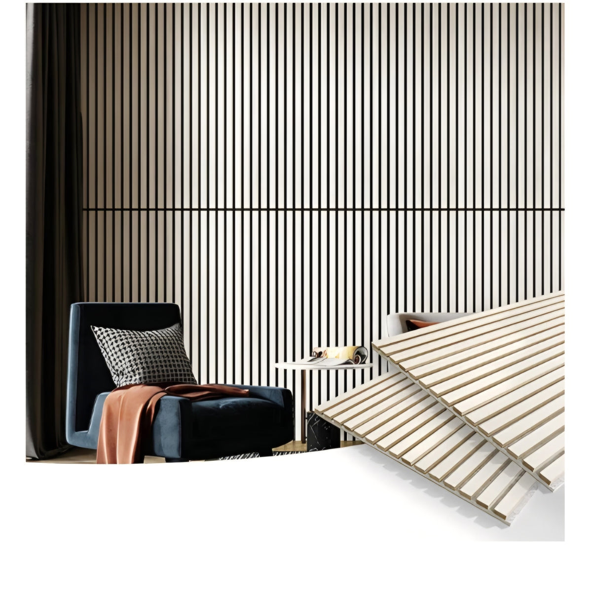 Art3d 2 Wood Slat Acoustic Panels for Wall and Ceiling - 3D Fluted Sound Absorbing Panel WHITE ELM