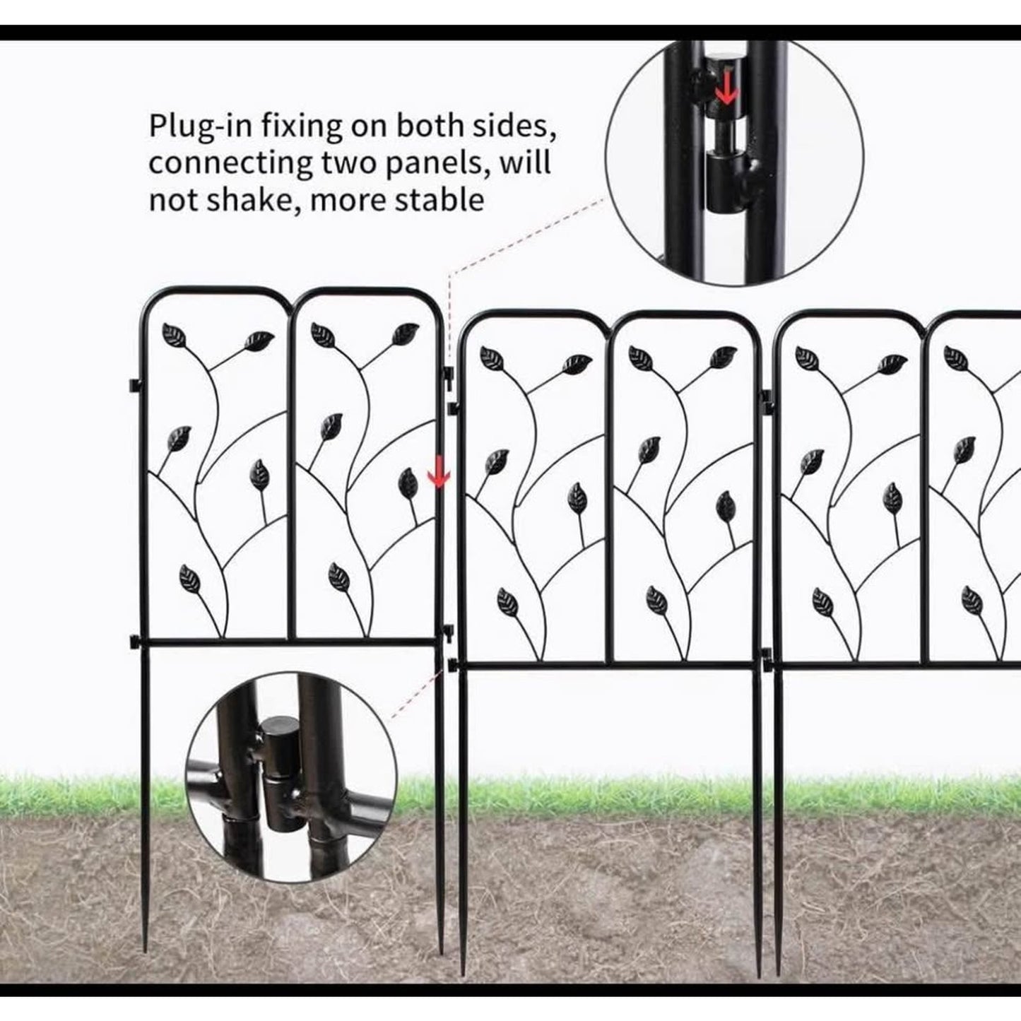 28”Decorative Garden Fence,Garden Edge Border Black Metal Wire Fence Wrought Iron Fence Garden,Rustp