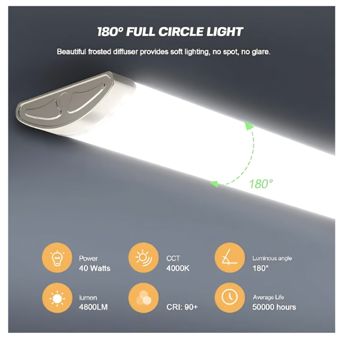 4FT LED Kitchen Puff Ceiling Lights Dimmable, 40W, 4800LM, 4000K,48 Inch LED 6 pack