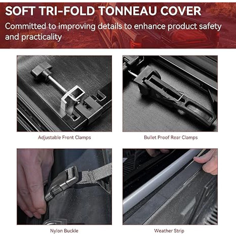 Soft Tri-fold Tonneau Cover Fits, Dodge Ram 1500 5.7ft Bed 2009-2026 (Classic & New) Without Rambox