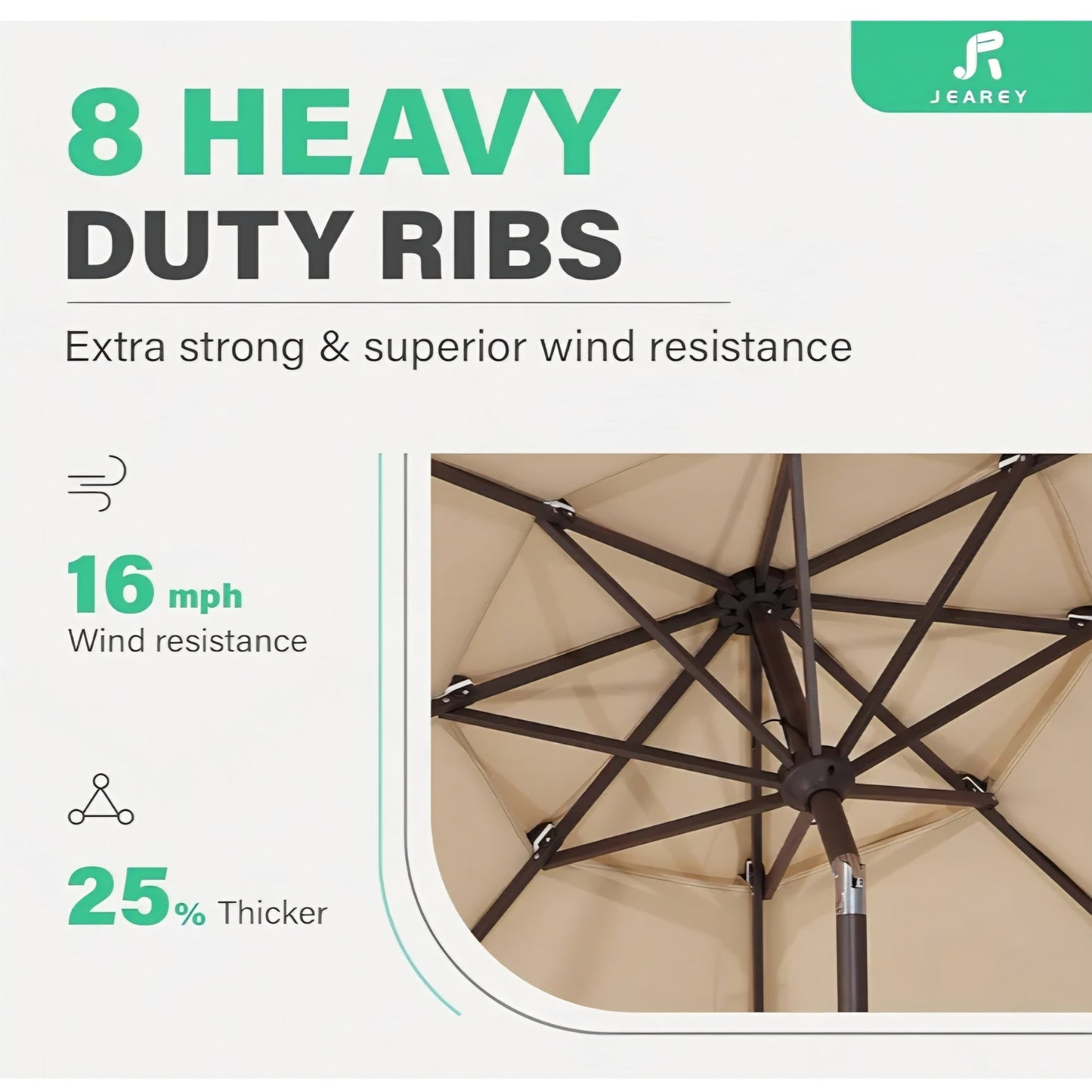 Patio Umbrella  Market Umbrella Table Umbrellas with 8 Ribs 1.5 Pole Push Button Tilt and Crank