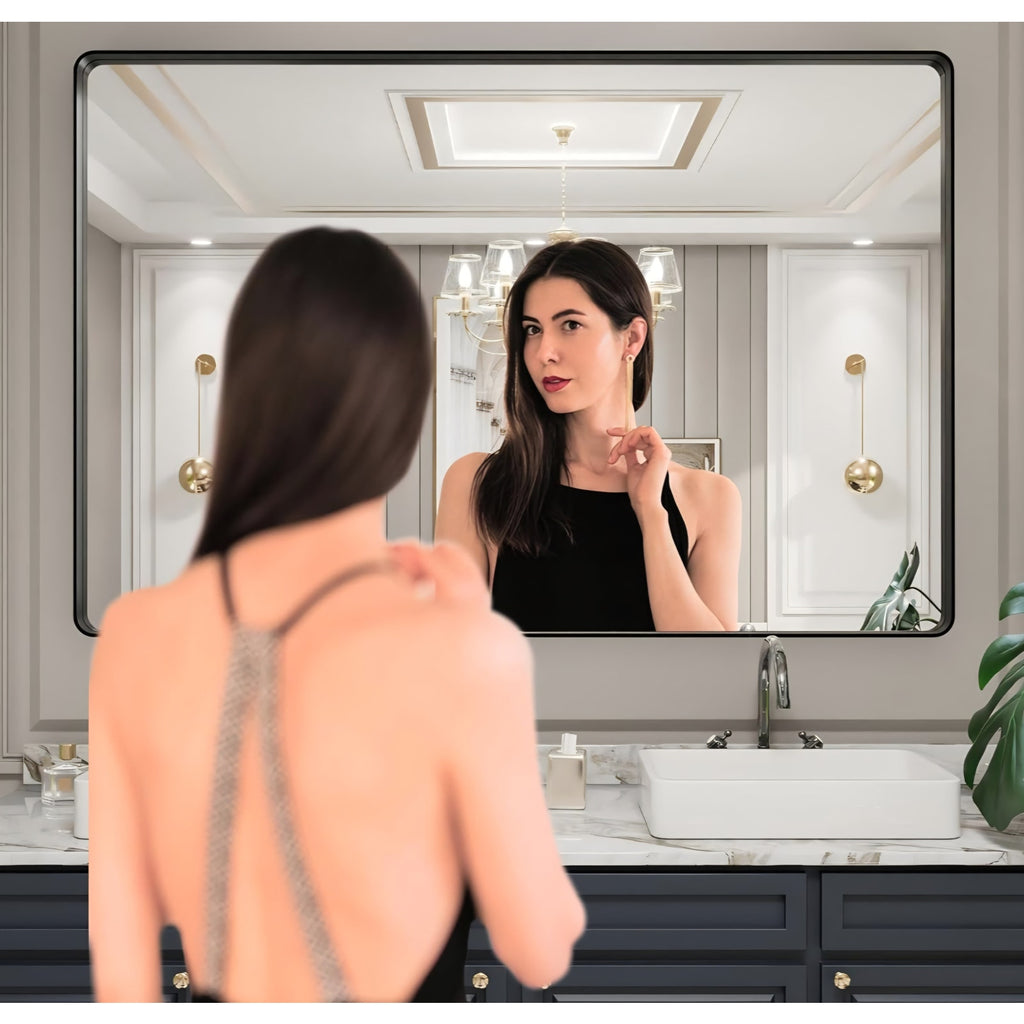 60X40 Inch Black Metal Framed Bathroom Mirror for Wall, Matte Black Bathroom Vanity MirrorFarmhouse
