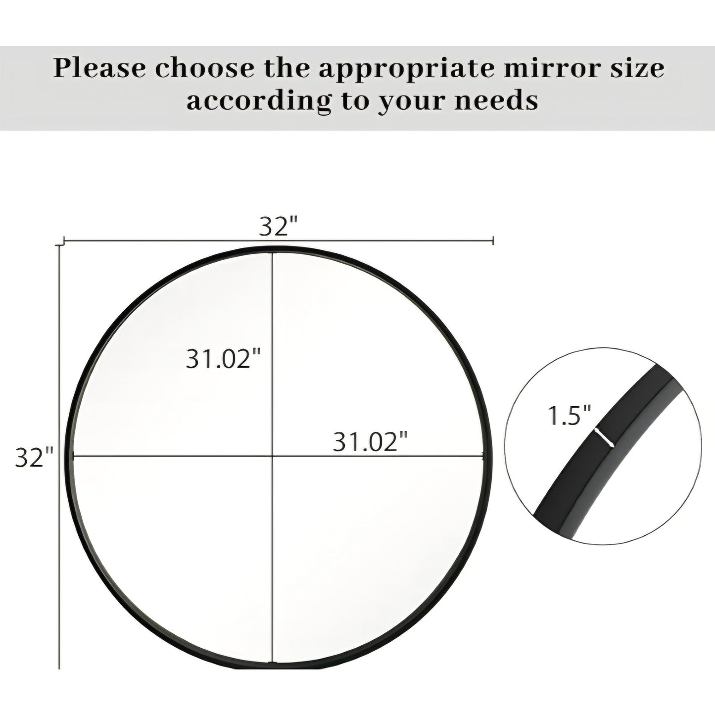 WallBeyond Round Wood Mirror, 32" Round Modern Decoration Large Circle Wall Mirror for Bathroom