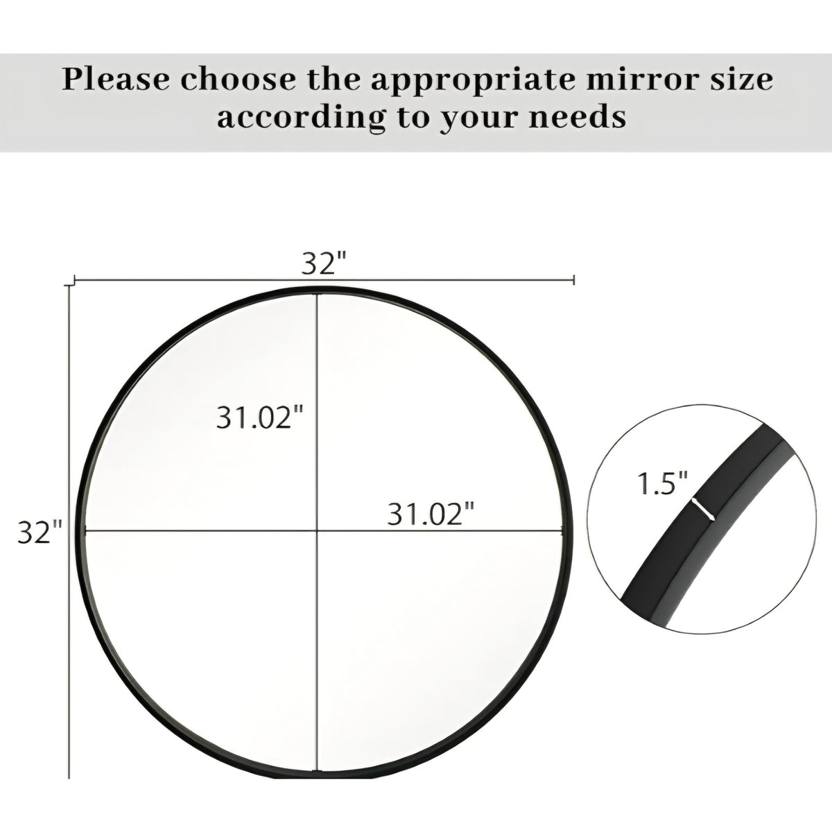 WallBeyond Round Wood Mirror, 32" Round Modern Decoration Large Circle Wall Mirror for Bathroom